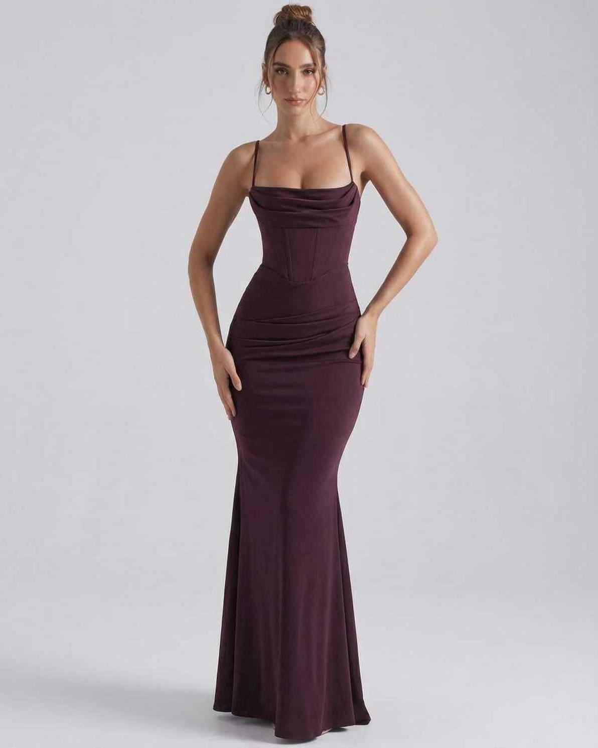 Women's Spaghetti Strap Cowl Neck Bodycon Mermaid Maxi Dress TARHUS Maxi Dress