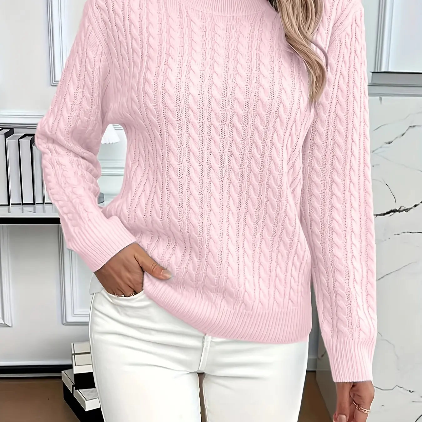Women’s Loose Fit Pullover Sweater – Soft Ribbed Knit Round Neck Long Sleeve Top - TARHUS