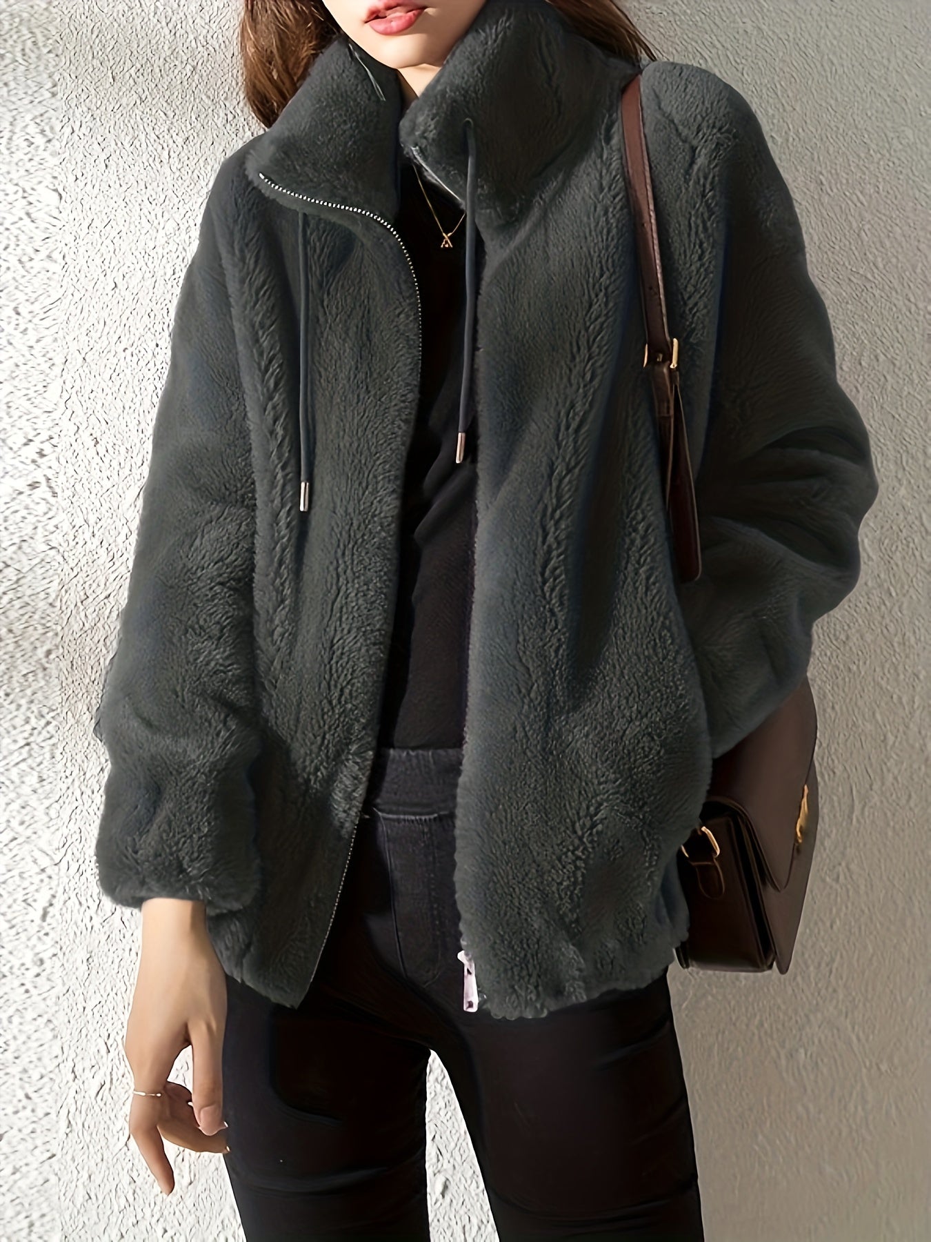 Faux Fur Zip-Up Jacket for Women – Soft Plush Casual Winter Coat - TARHUS