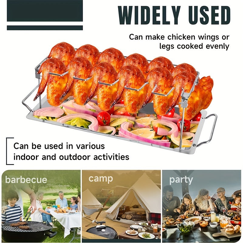Stainless Steel Chicken Leg & Wing Rack - Foldable Vertical Roaster Stand for BBQ, Smoker, Oven - Ideal for Picnics, Camping, Cooking - Easy Storage Kitchen Accessory TARHUS