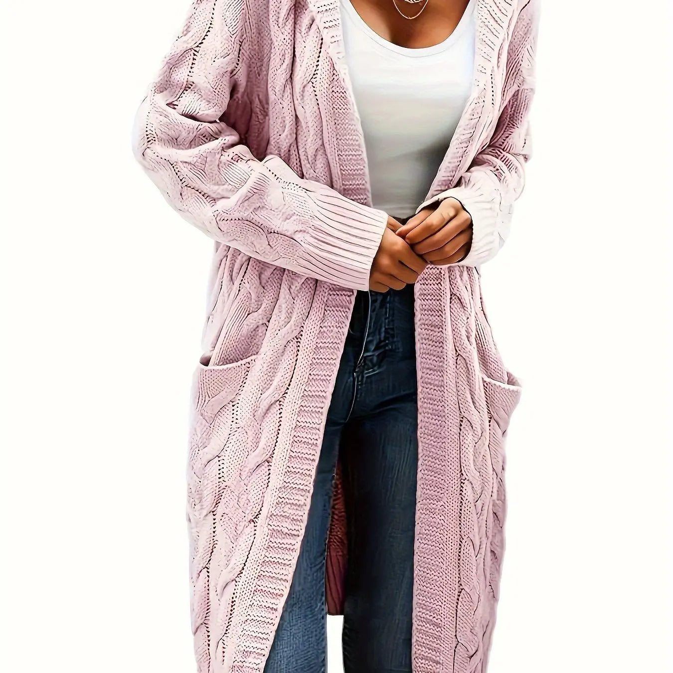 Women’s Open Front Cardigan – Soft Knit Winter Sweater with Pockets - TARHUS