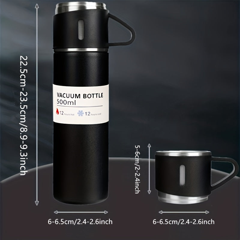 1pc Stainless Steel Thermal Mug, 500ml/16.9oz, Vacuum Insulated, Lead Free, Reusable, Hand Wash Only, Multipurpose, with Cup, for Adult, Coffee, Hot drink, Cold drink, Water Flask TARHUS