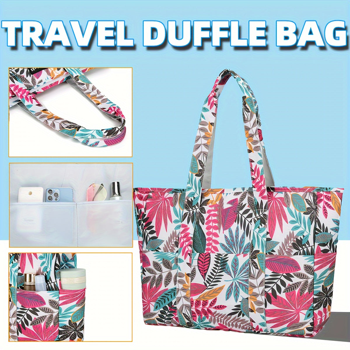 1pc Beach Bags for Women Tote Bag, Large Beach Bag with Zipper for Gym Travel Vocation, Floral tote bag TARHUS
