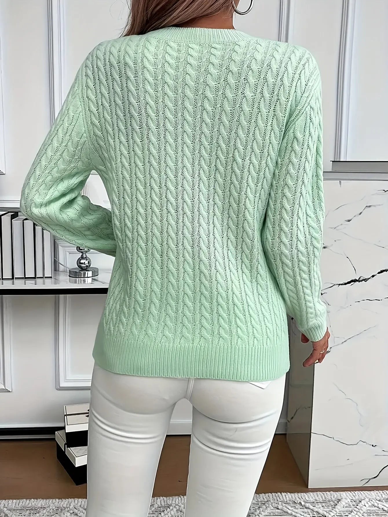 Women’s Loose Fit Pullover Sweater – Soft Ribbed Knit Round Neck Long Sleeve Top - TARHUS