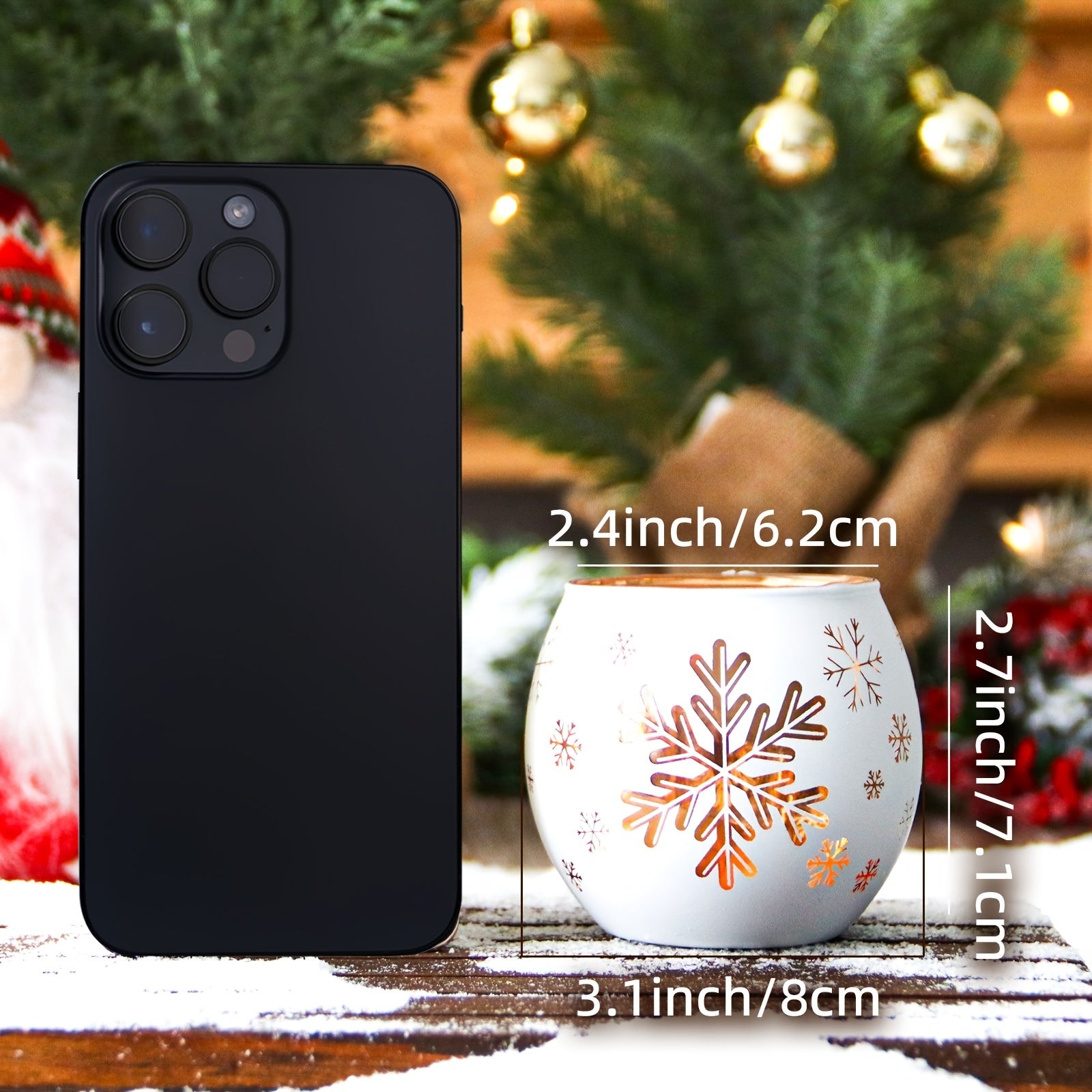 Set of 2 Glass Candle Holders with Snowflake Cutouts | FrostGlow TARHUS Christmas