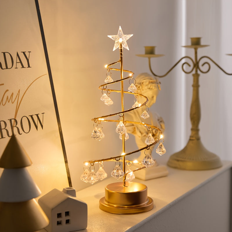 Elegant Metal Christmas Tree Lamp with Crystal Ornaments | LumiTree TARHUS Christmas