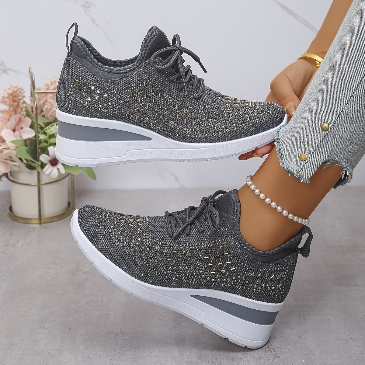 Women’s Orthopedic Fashion Sneakers – Breathable Walking Shoes with Rhinestone TARHUS