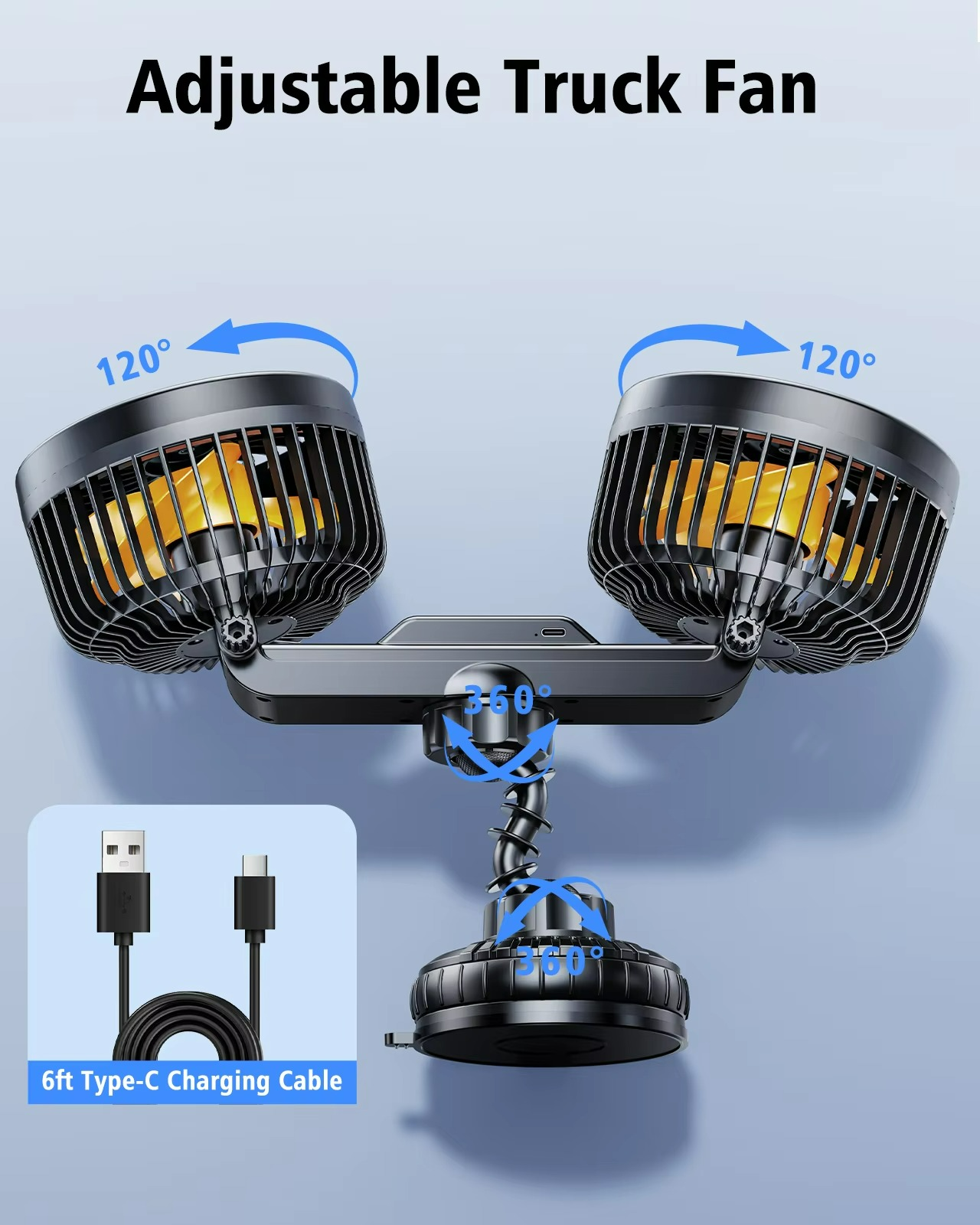 Autovent | Car Dual Head Fan – Rechargeable Cooling with Suction Cup & 3 Speeds