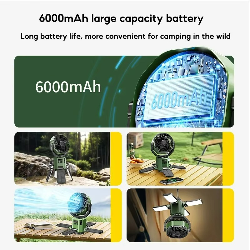 Venturo | Portable Camping Fan – Adjustable Air Cooling with LED Light & 6000mAh Battery