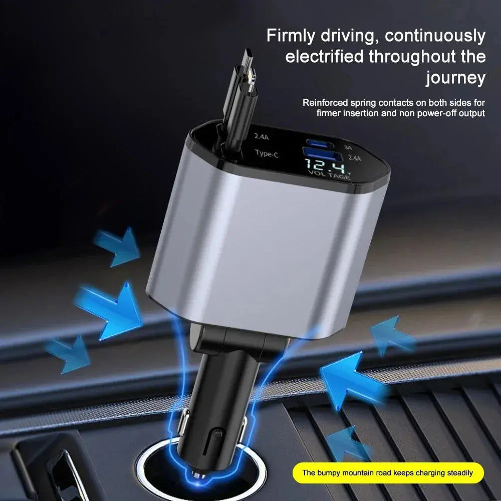 120W Retractable Car Charger – High-Speed Dual Port USB Adapter - TARHUS