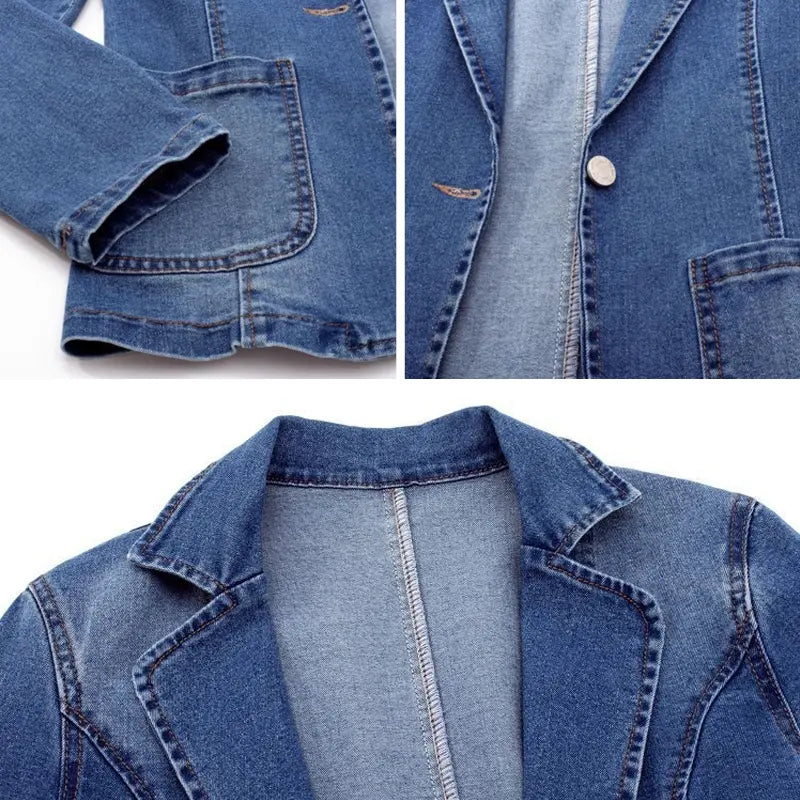 Alessia - Classic Waisted Denim Blazer nubuso New Arrivals