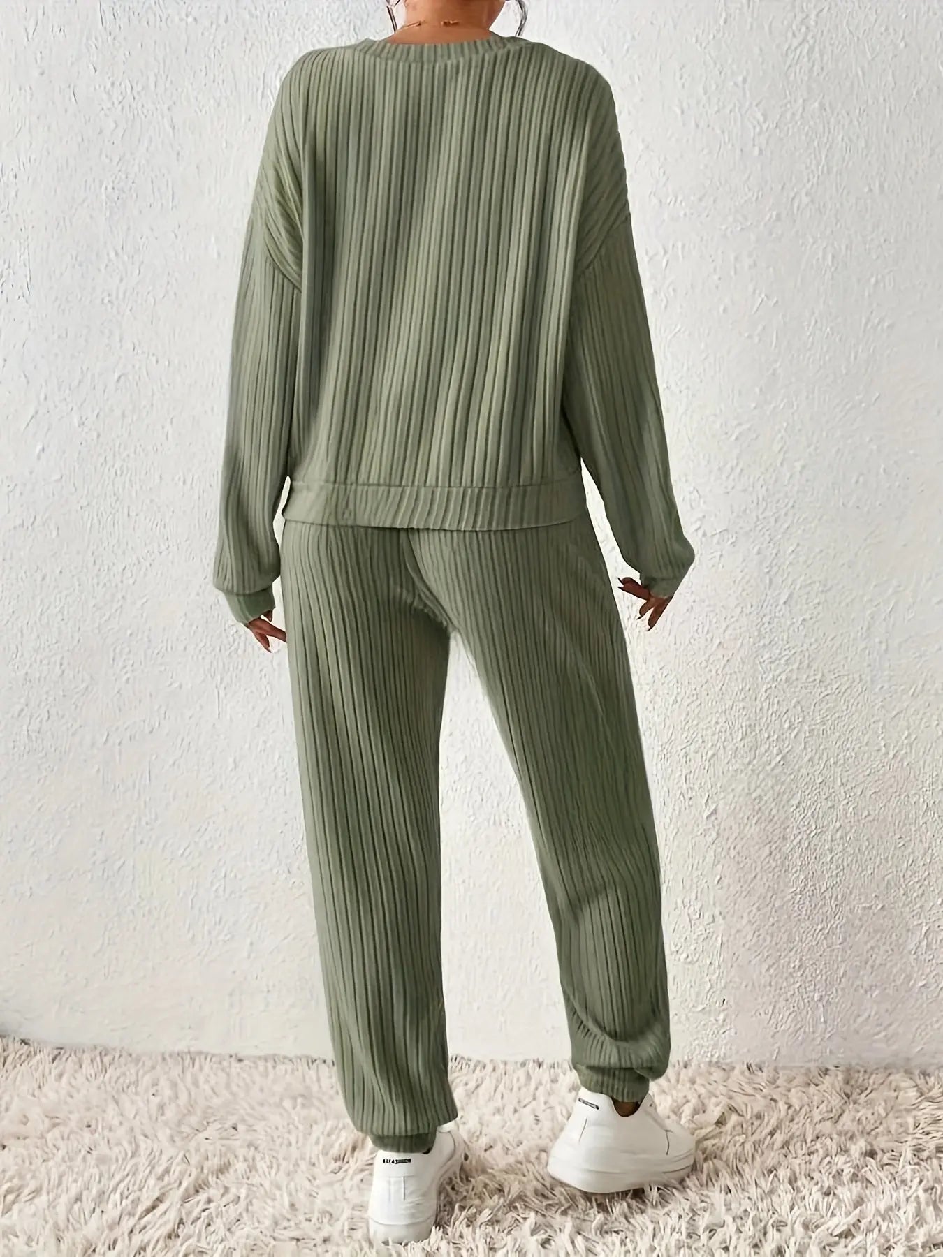 Women’s Knit Lounge Set – Long Sleeve Ribbed Top & Jogger Pants | Cozy 2-Piece Loungewear - TARHUS
