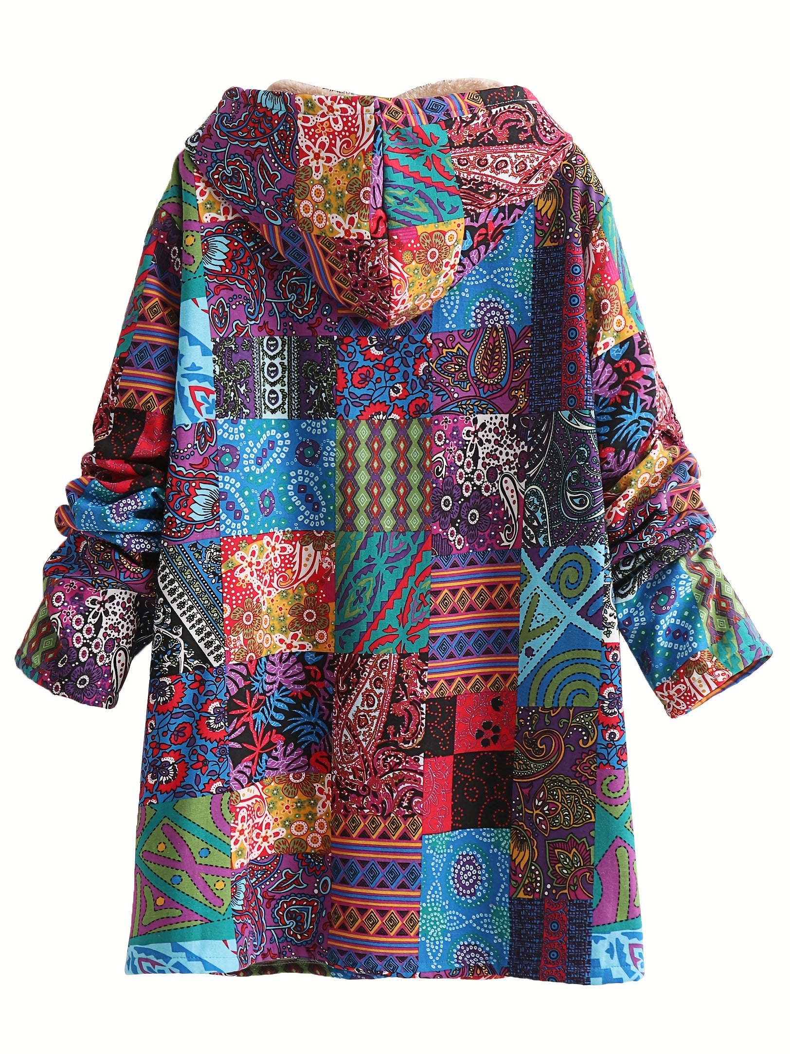 Colorful Paisley Floral Fleece-Lined Hooded Coat for Women | Cozy Boho Outerwear - TARHUS