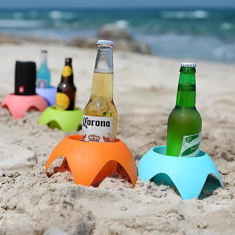 Portable Beach Cup Holders with Storage Tray – Sand-Resistant Drink & Snack Organizer for Beach, Poolside & Outdoor Use - TARHUS