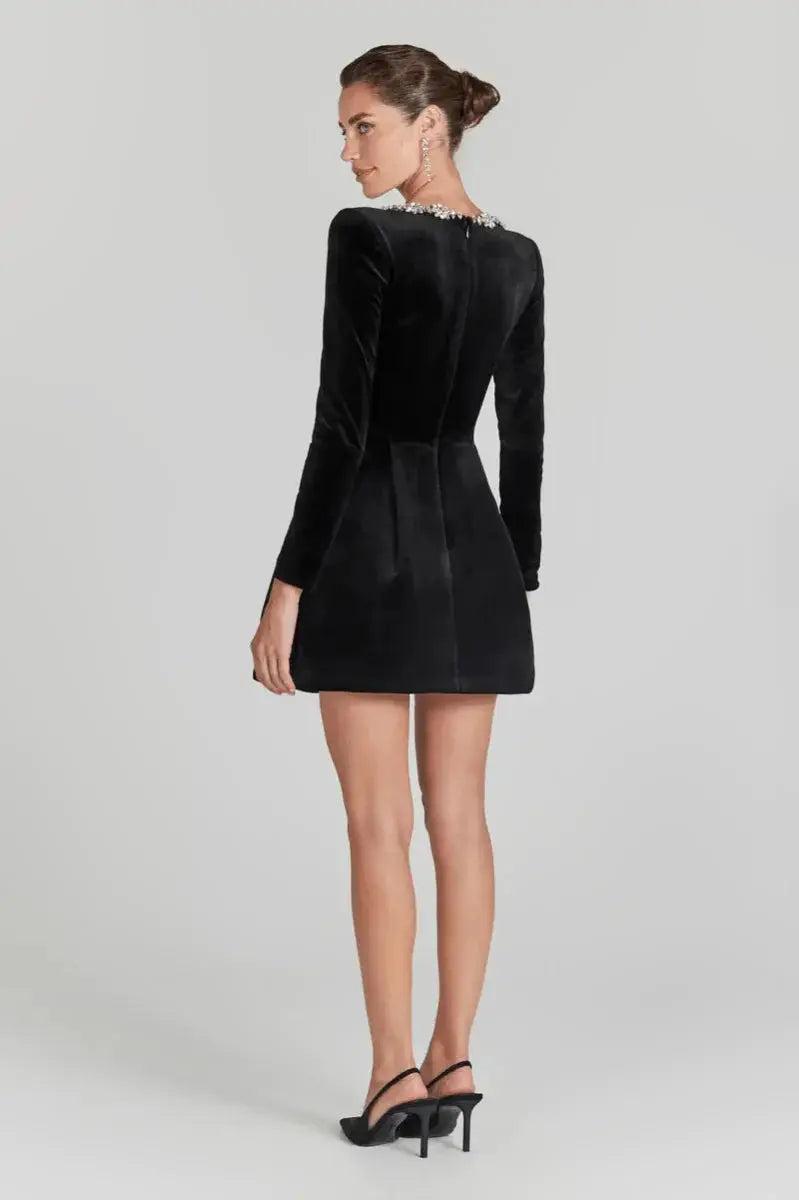 Emily - Square Collar Velvet A-line Dress - nubuso