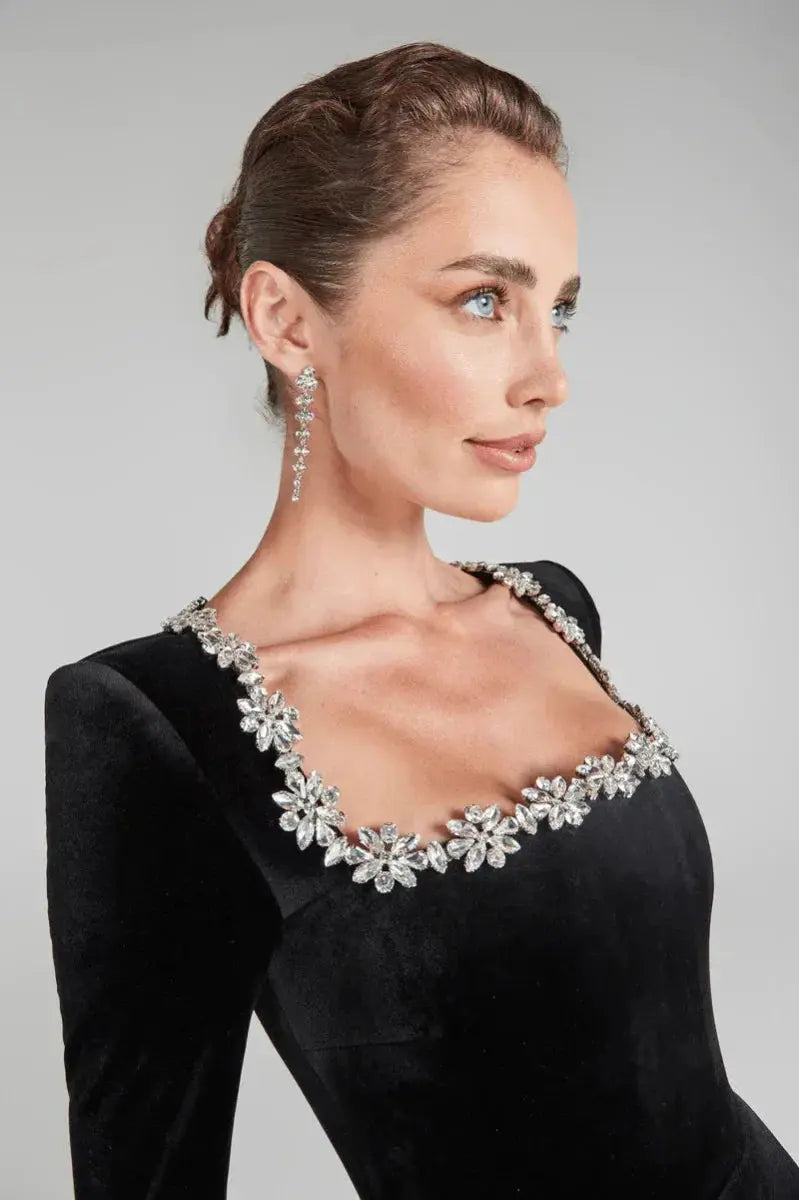 Emily - Square Collar Velvet A-line Dress - nubuso