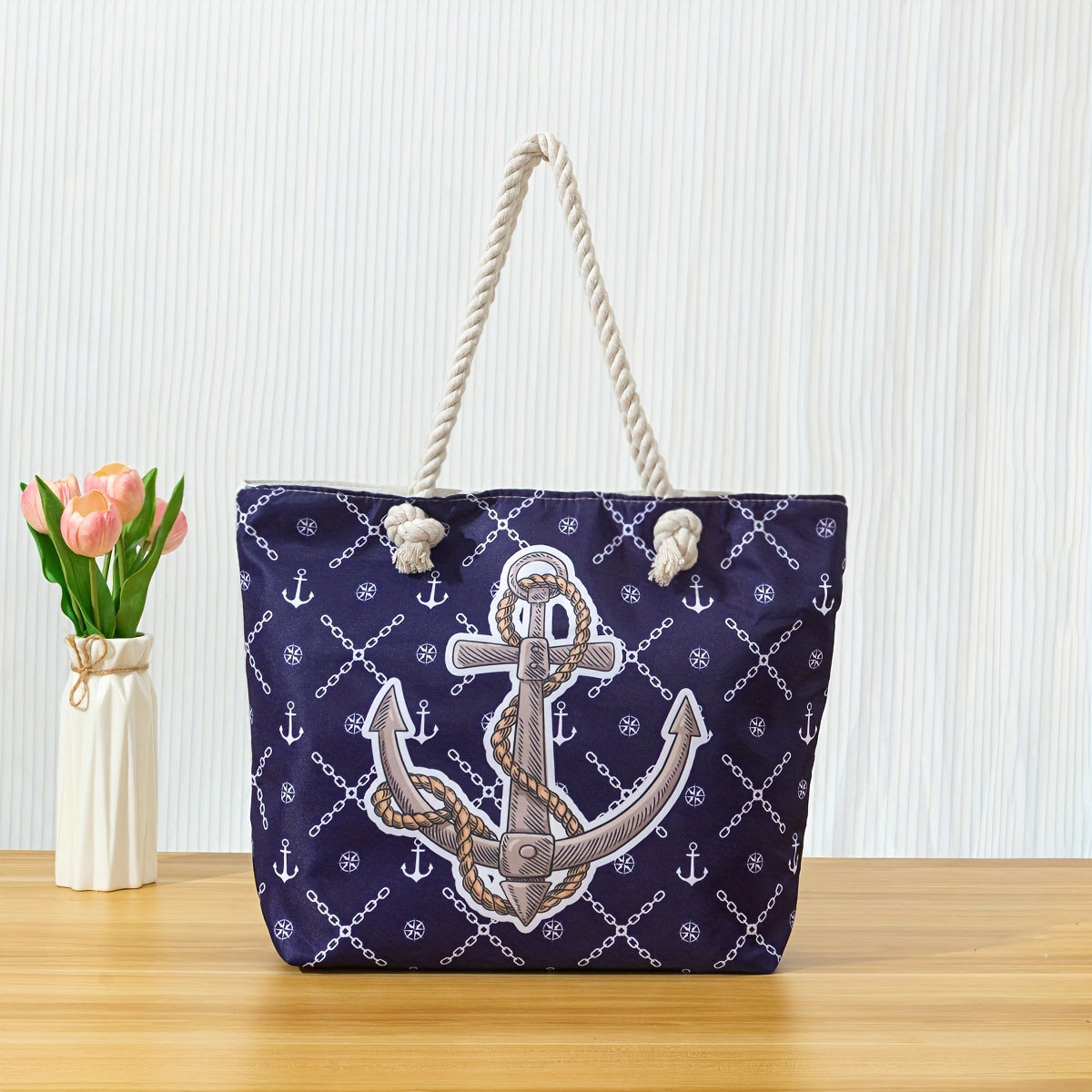 Stylish Blue Mandala Print Tote Bag for Women - Casual Shoulder Bag with Rope Handles, Vibrant Floral Patterns, Zip Closure, Perfect for Vacation Or Everyday Use, Vacation Tote Bag | Trendy Women'S Bag | Woven Texture, Novelty Purse TARHUS