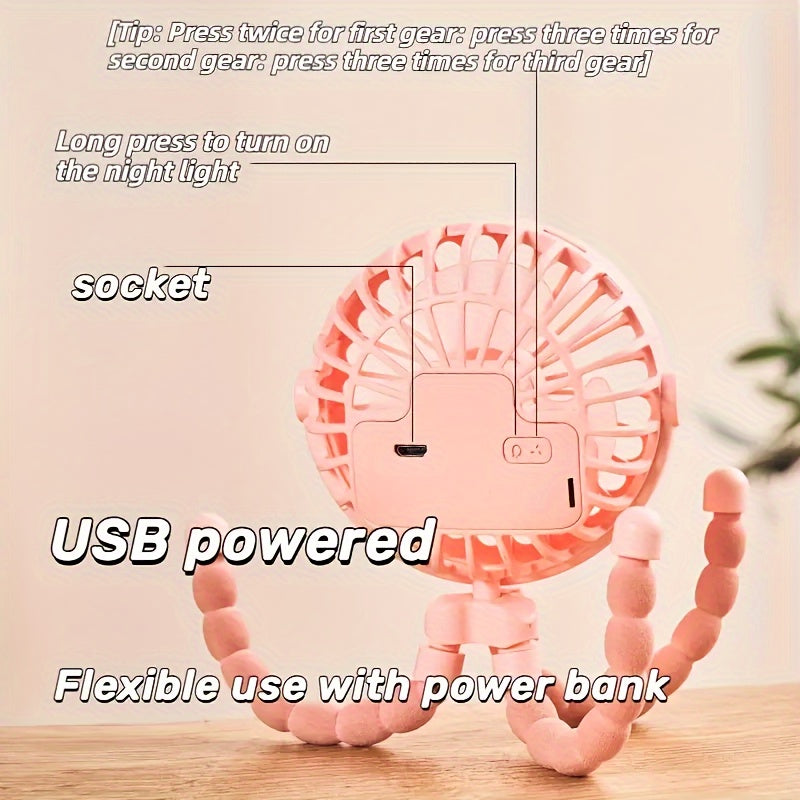 Portable USB Rechargeable Octopus Fan – Flexible Handheld Electric Mini Fan for Desk TARHUS