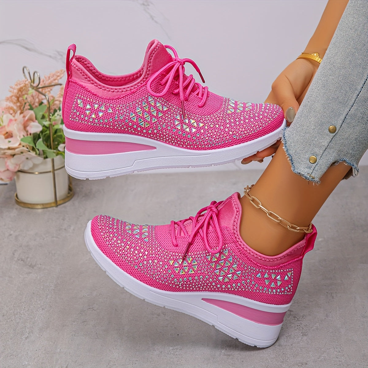 Women’s Orthopedic Fashion Sneakers – Breathable Walking Shoes with Rhinestone TARHUS