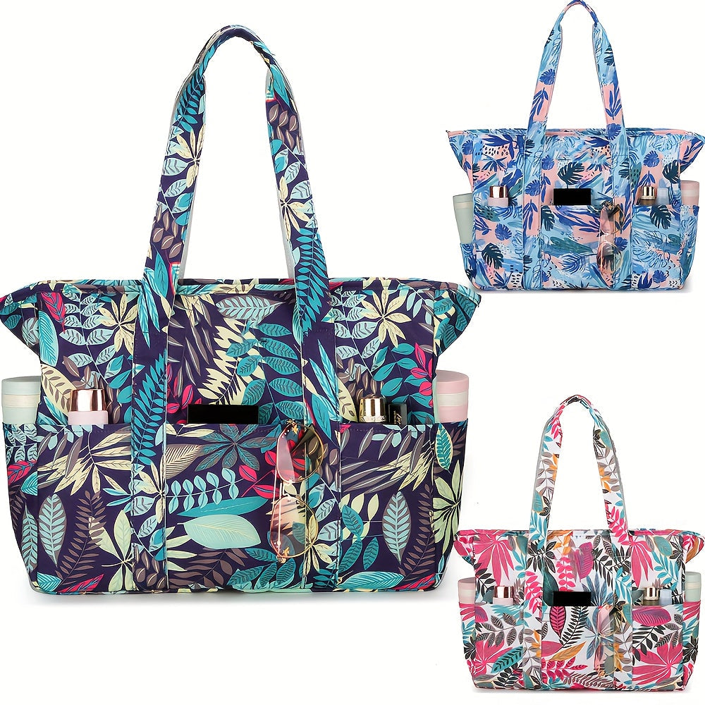 1pc Beach Bags for Women Tote Bag, Large Beach Bag with Zipper for Gym Travel Vocation, Floral tote bag TARHUS