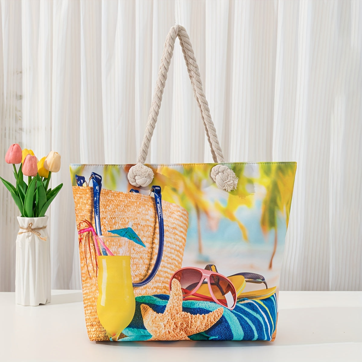 Bohemian Chic Beach Tote Bag with Comfortable Double Handles - Spacious & Stylish for Womens Sun-soaked Escapes - Perfect to Hold All Beach Essentials TARHUS