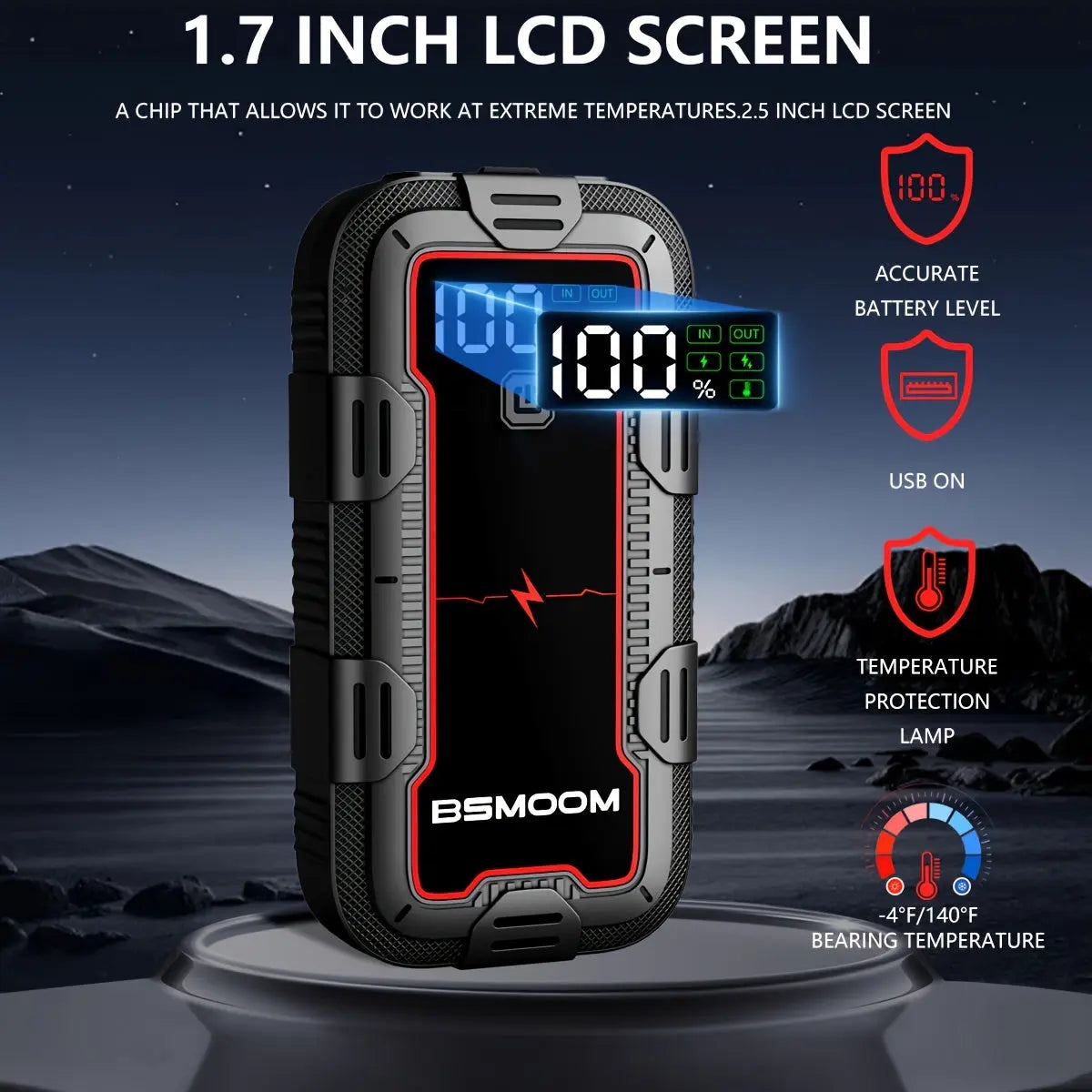 PowerSpark™ 12V Lithium Car Jump Starter – 26800mAh Battery Booster Pack with LED Flashlight & LCD Display - TARHUS