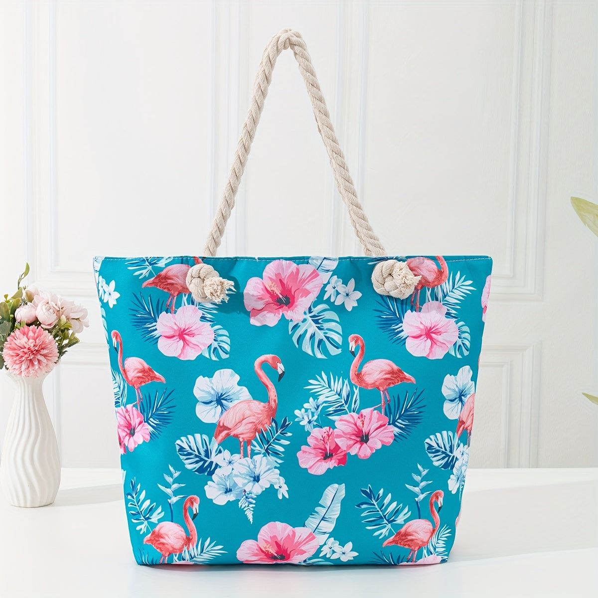 Stylish Blue Mandala Print Tote Bag for Women - Casual Shoulder Bag with Rope Handles, Vibrant Floral Patterns, Zip Closure, Perfect for Vacation Or Everyday Use, Vacation Tote Bag | Trendy Women'S Bag | Woven Texture, Novelty Purse TARHUS