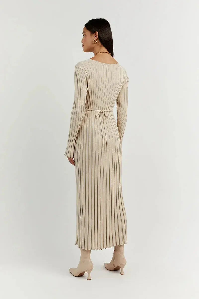 Giovanna - V-neck Knitted Dress with Sleeves - nubuso