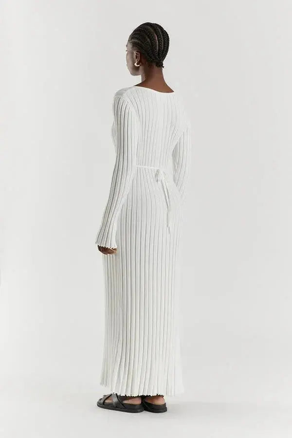 Giovanna - V-neck Knitted Dress with Sleeves - nubuso