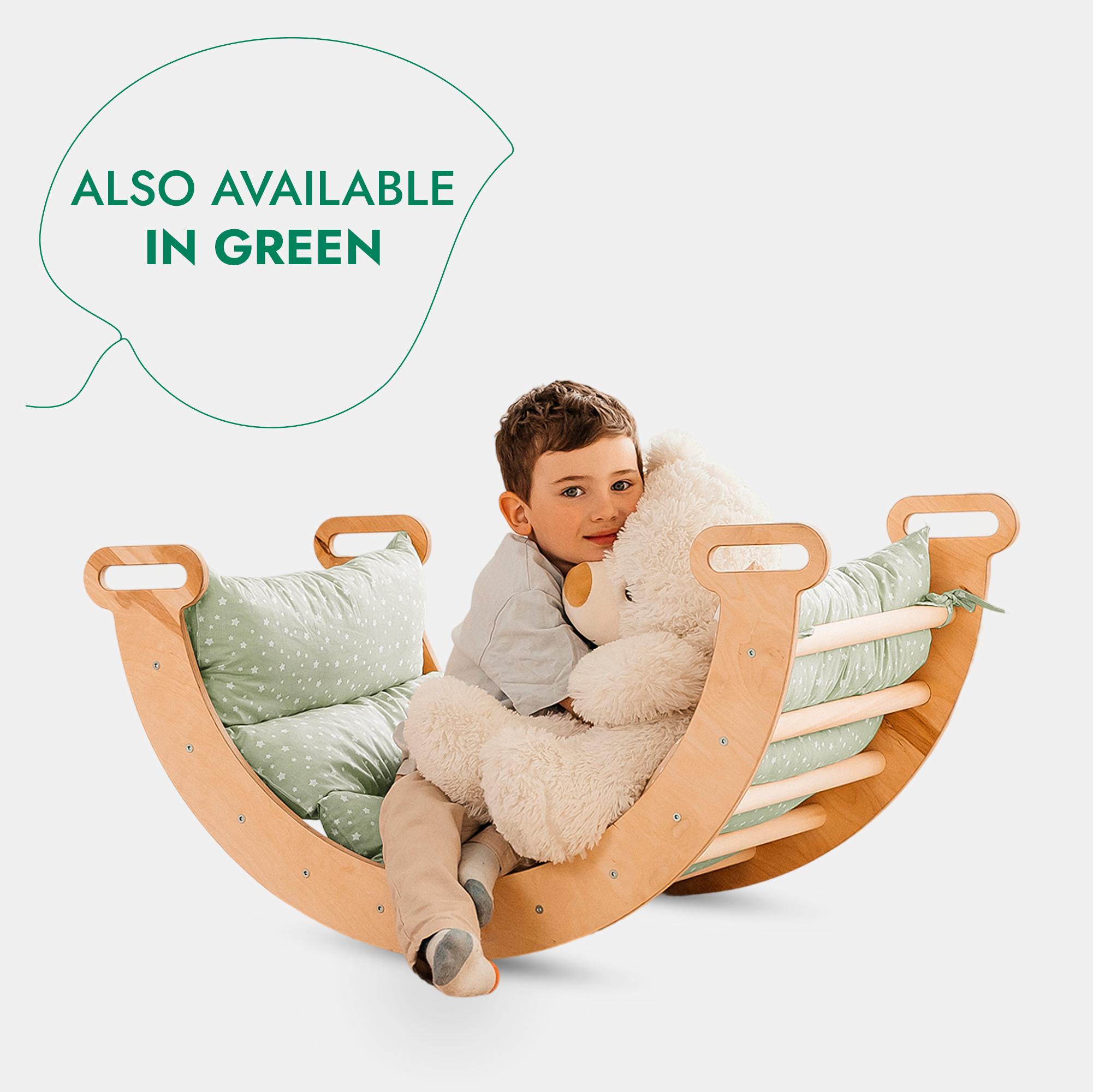 5in1 Montessori Climbing Frame: Pikler Triangle + Arch/Rocker + Slide Board/Ramp + Netting rope + Cushion - TARHUS