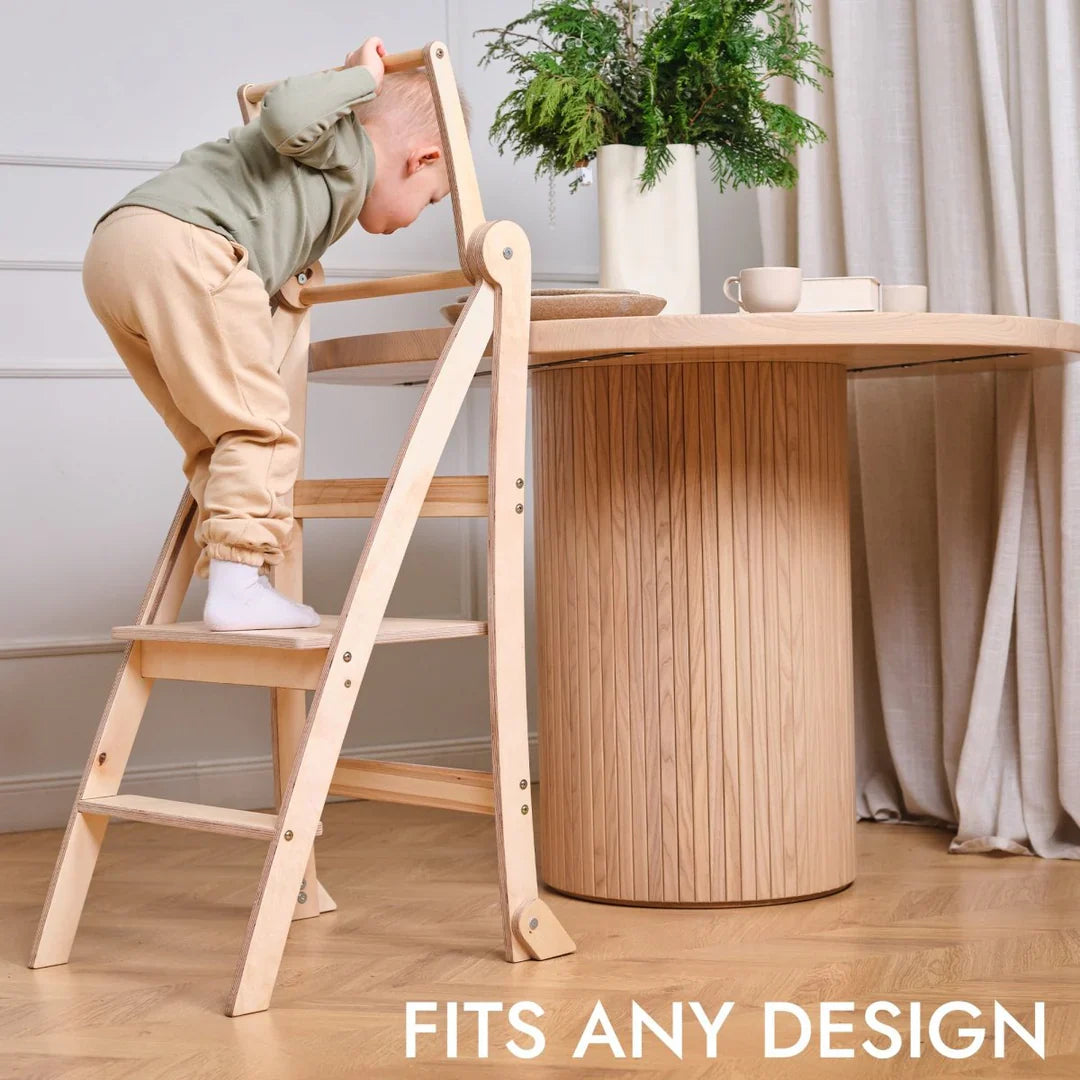 Folding Growing Chair– Montessori Step Stool with Safety Rails for Toddlers – White - TARHUS