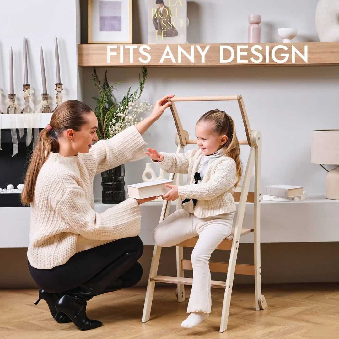 Folding Growing Chair– Montessori Step Stool with Safety Rails for Toddlers – White - TARHUS