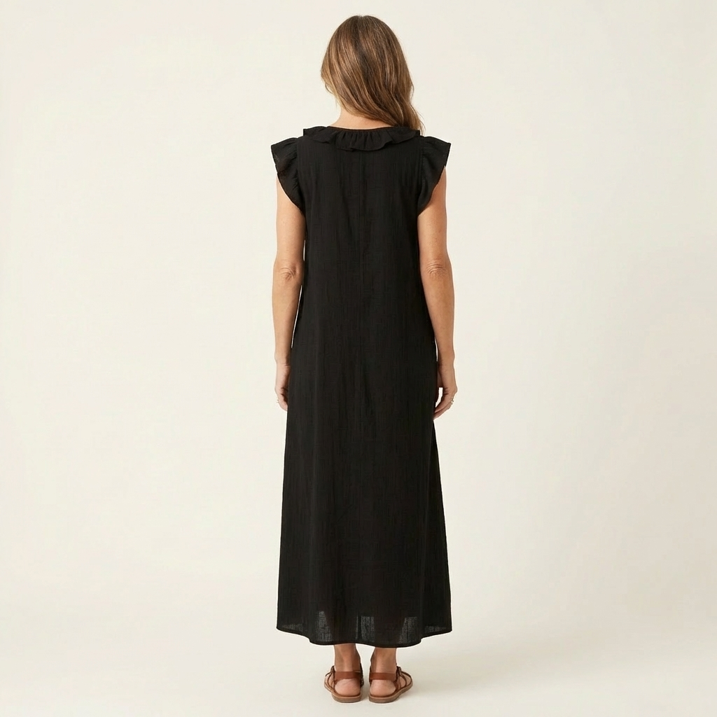 Josette | Ruffle V-Neck Linen Maxi Dress TARHUS Dresses