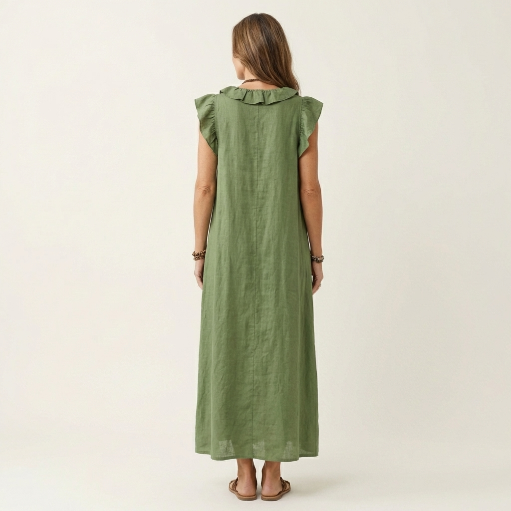Josette | Ruffle V-Neck Linen Maxi Dress TARHUS Dresses