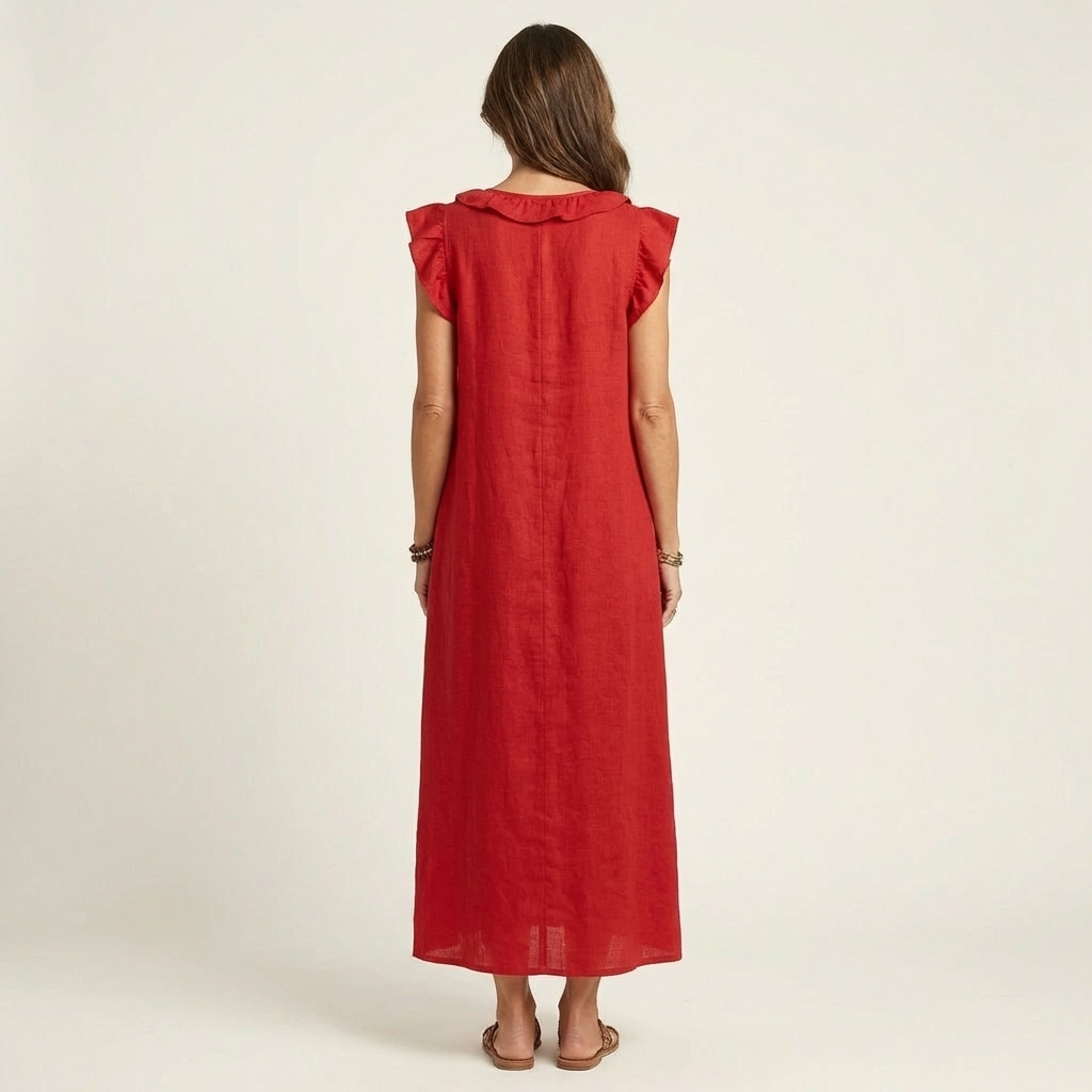 Josette | Ruffle V-Neck Linen Maxi Dress TARHUS Dresses