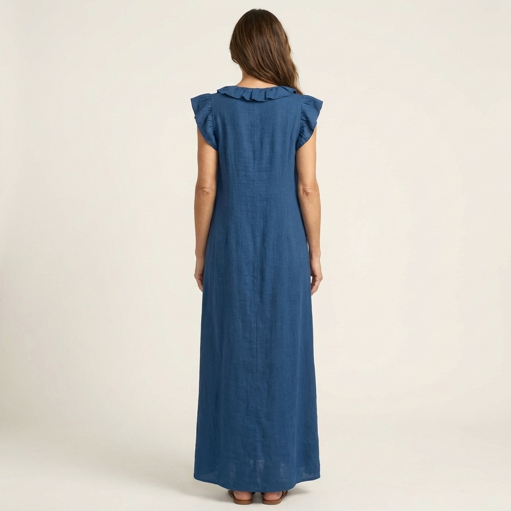 Josette | Ruffle V-Neck Linen Maxi Dress TARHUS Dresses