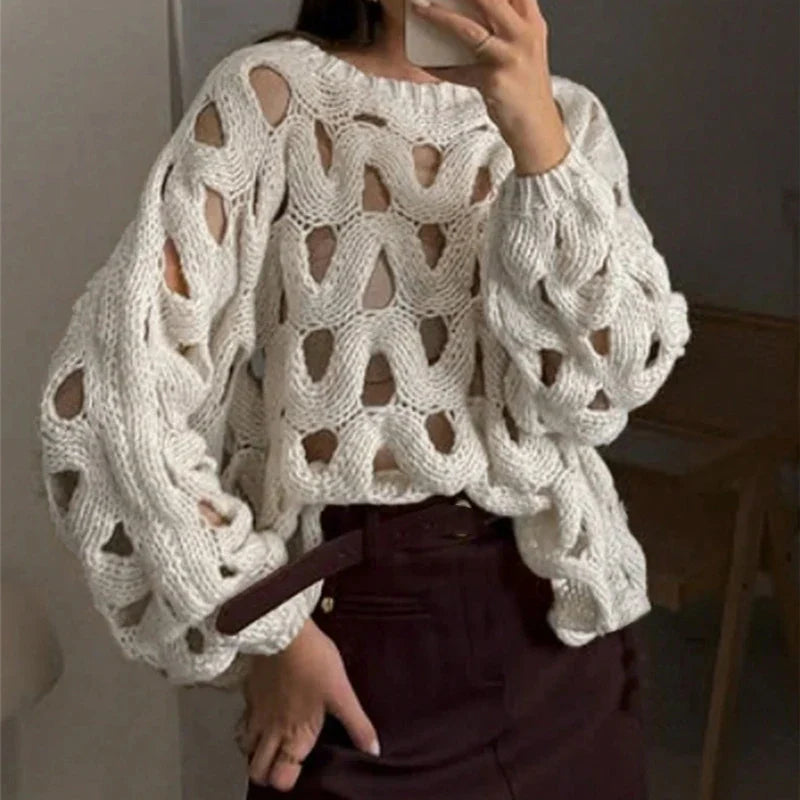 SOPHIE | Grace Chunky Knit Sweater – Handmade Open Weave Pullover TARHUS