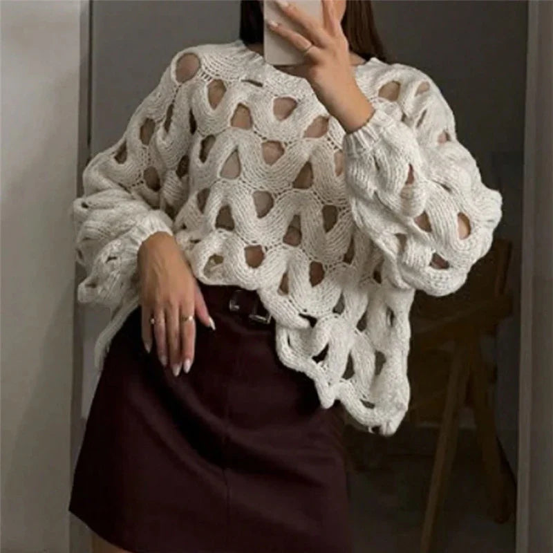 SOPHIE | Grace Chunky Knit Sweater – Handmade Open Weave Pullover TARHUS