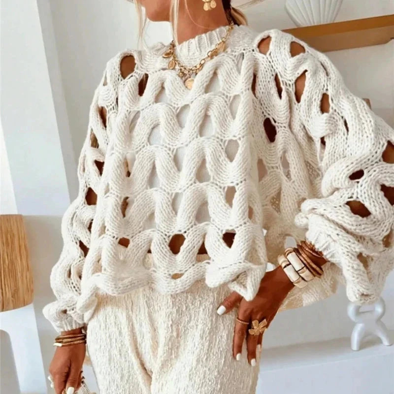 SOPHIE | Grace Chunky Knit Sweater – Handmade Open Weave Pullover TARHUS