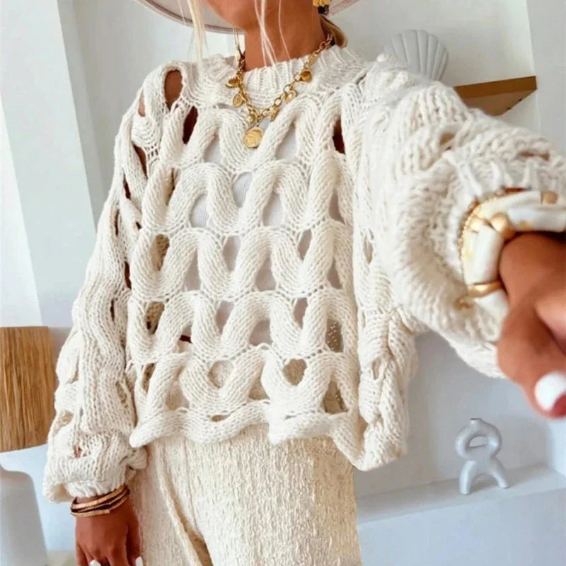 SOPHIE | Grace Chunky Knit Sweater – Handmade Open Weave Pullover TARHUS Women Clothing