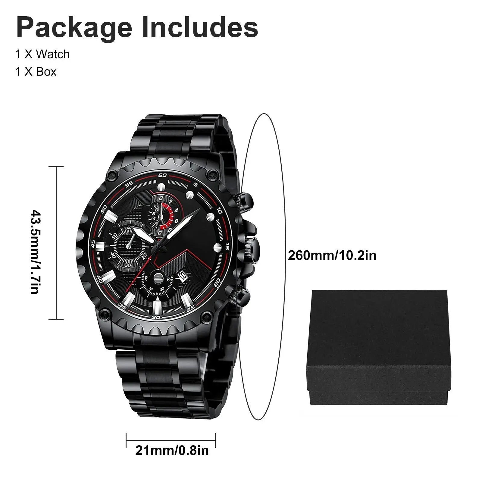 Men’s Black Stainless Steel Chronograph Watch – Waterproof Sport Watch - TARHUS