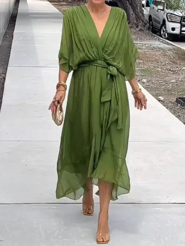 Lyra | Whisper-Soft V-Neck Silk Dress - TARHUS