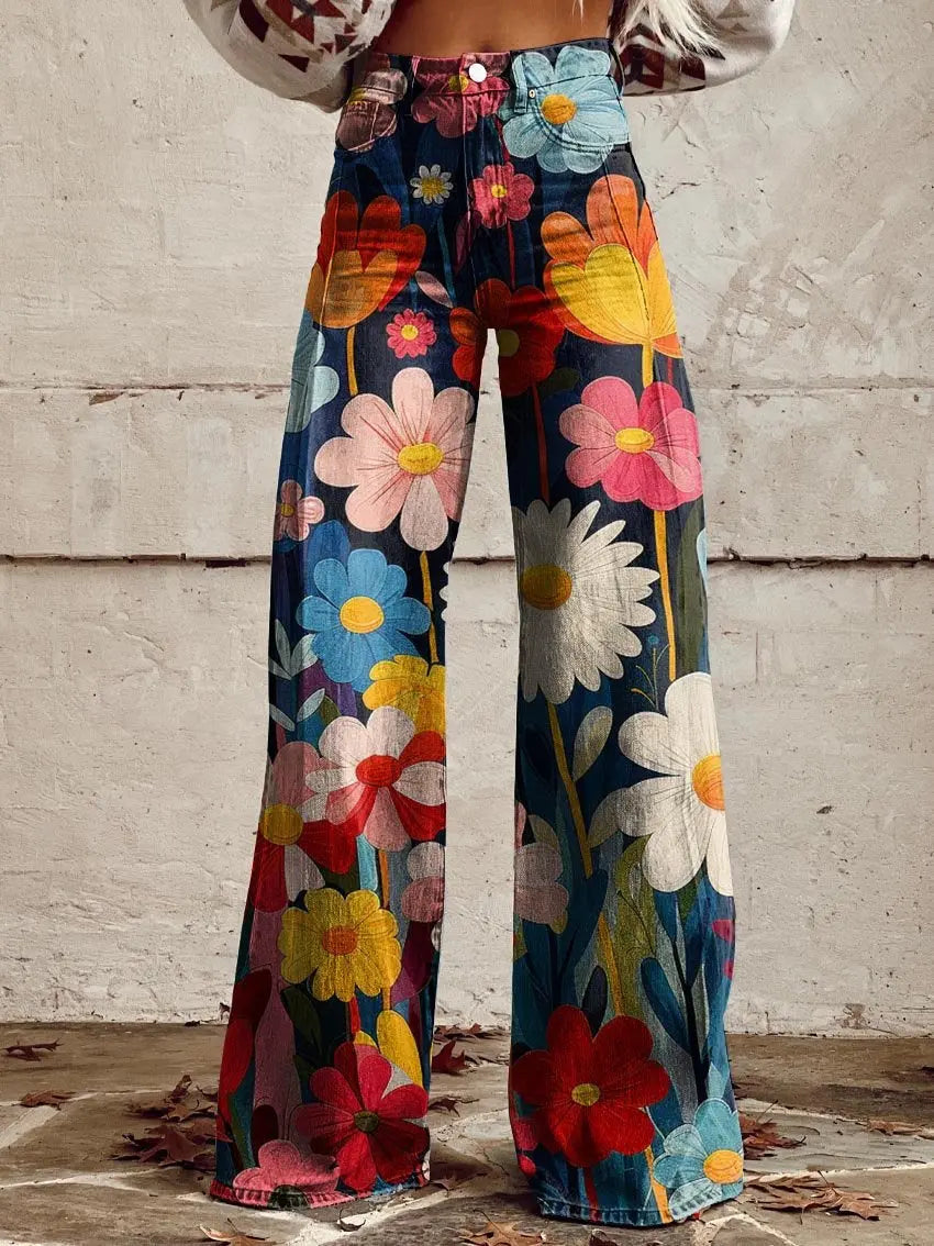 Harper - Comfortable Colorful Floral Print Wide Leg Pants - TARHUS