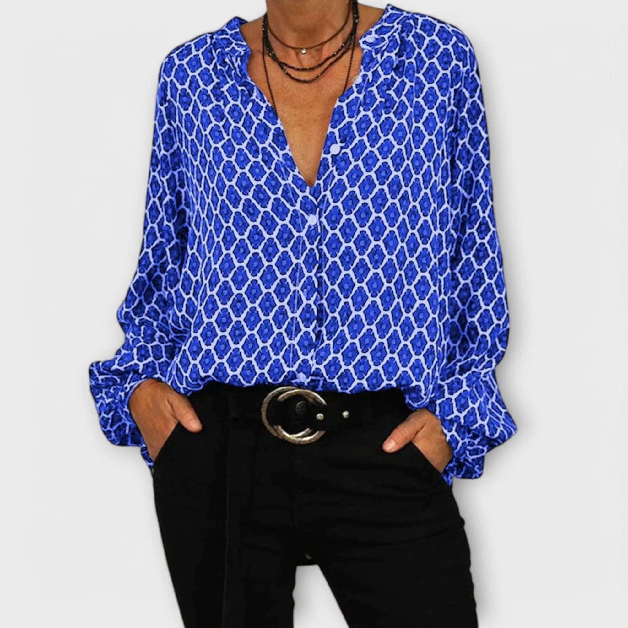 Stylish Blouse with V-Neck and Long Sleeves - TARHUS