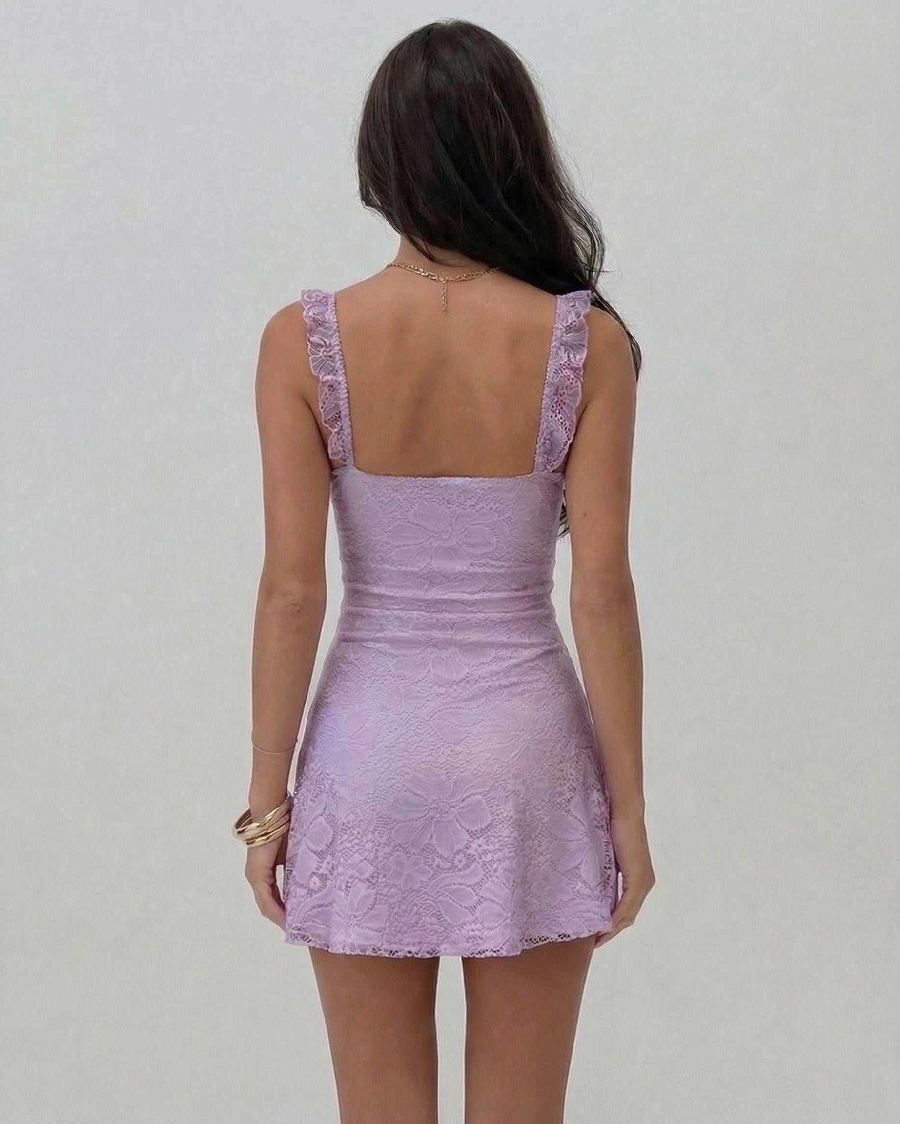 Women's Lace Sweetheart Neckline Mini Dress - Thin Straps TARHUS Mini Dress