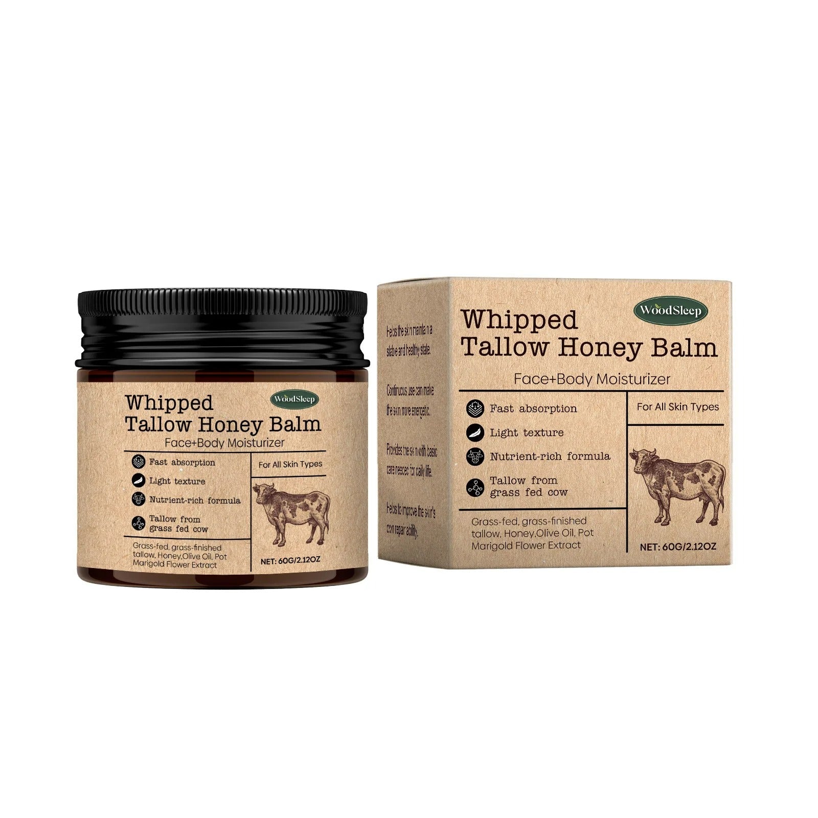 Whipped Tallow Honey Balm – Natural Face & Body Moisturiser for Dry, Sensitive Skin TARHUS