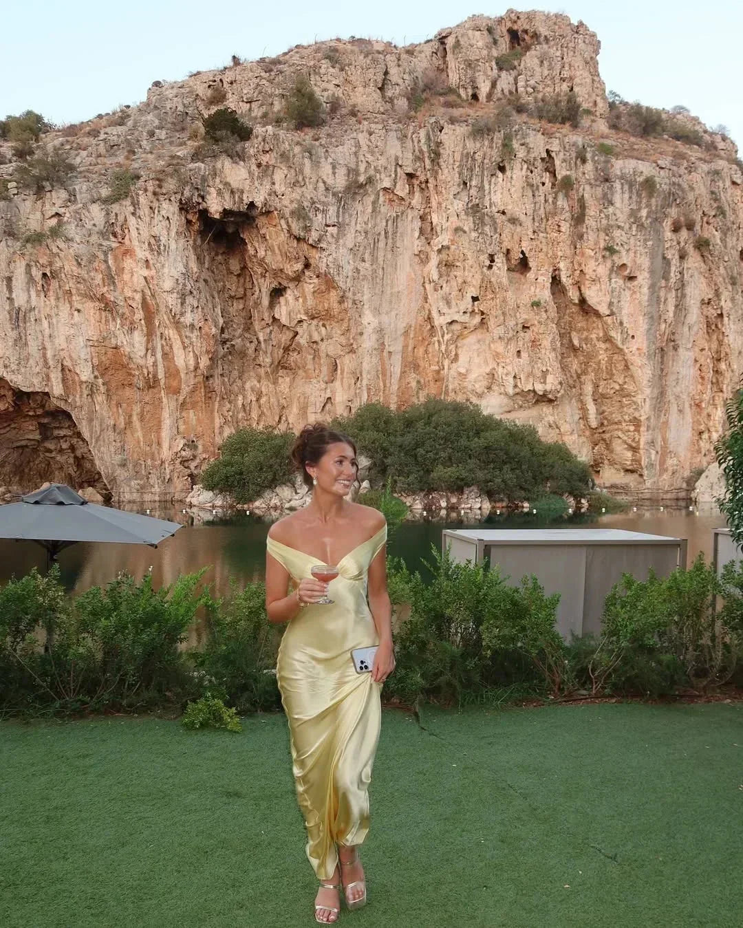 Elegant Off-Shoulder Yellow Maxi Dress TARHUS Maxi Dresses (Women)