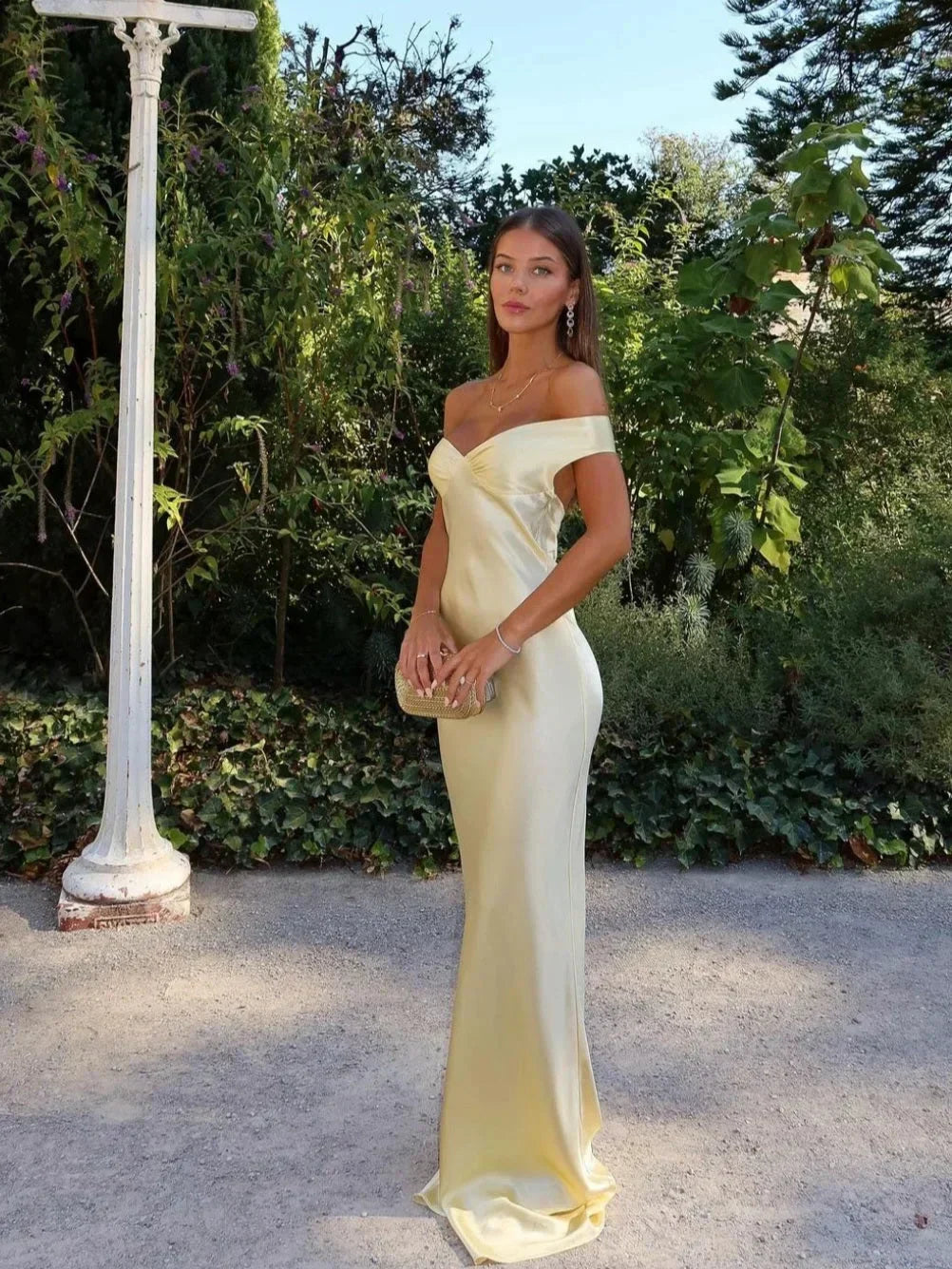 Elegant Off-Shoulder Yellow Maxi Dress TARHUS Maxi Dresses (Women)