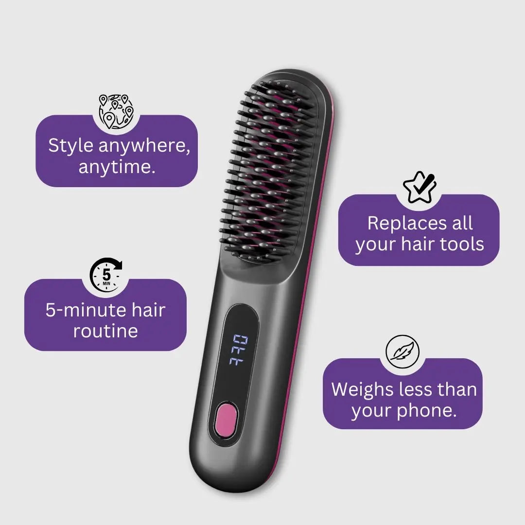 Numoya | GoBrush PRO Portable Straightener Brush – Sleek Hair Anywhere TARHUS
