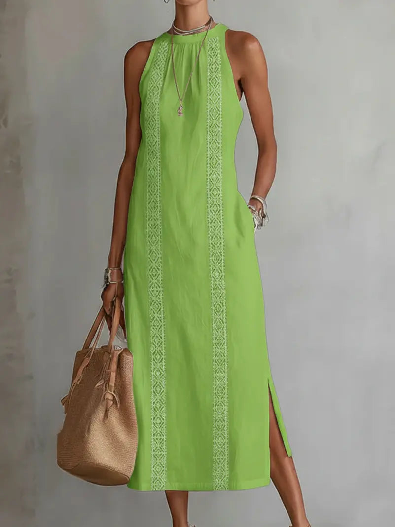Jimena | Cotton Linen Midi Dress With a Mandarin Collar TARHUS